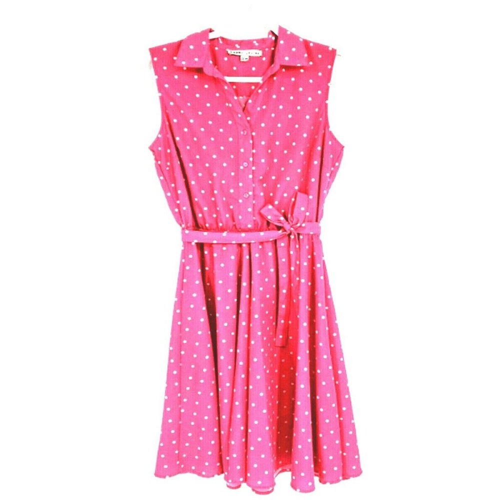 Larry Levine Polka Dot Fit & Flare Dress Belted